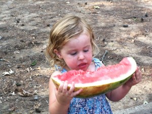 Gluten Free Cooking School - manhandling a watermelon